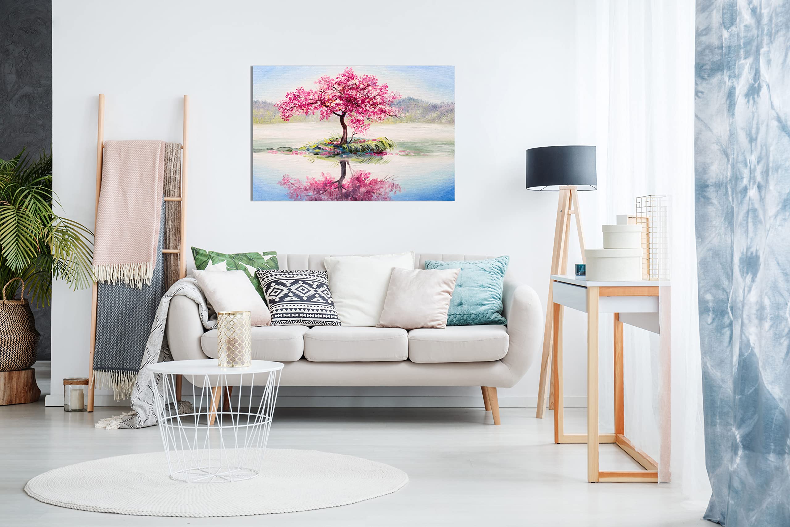 Amazon.com: Japanese Oriental Cherry Tree on Lake Painting Canvas